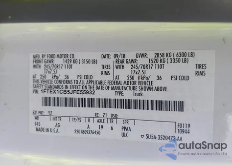 2018 Ford F-150 Xl from USA, damaged, VIN 1FTEX1CB5JFE55932